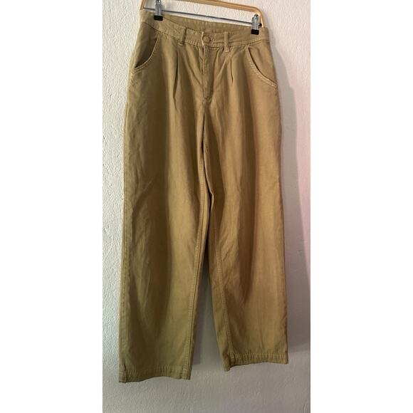 Free People Pants Women 4 Beige Khaki Chino Wide Leg High Rise Trousers Pleated - Picture 4 of 14